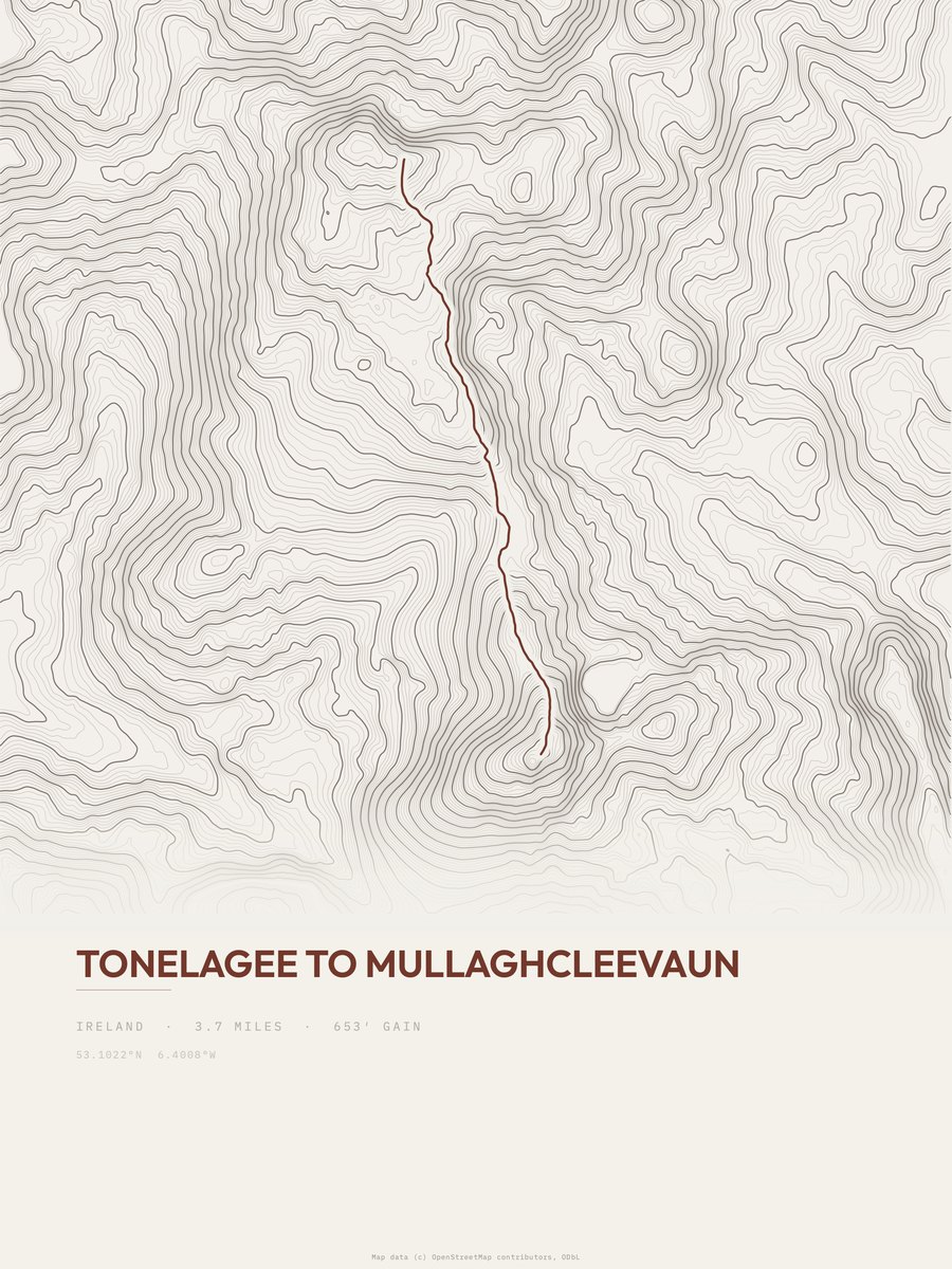 Tonelagee to Mullaghcleevaun topographic trail print