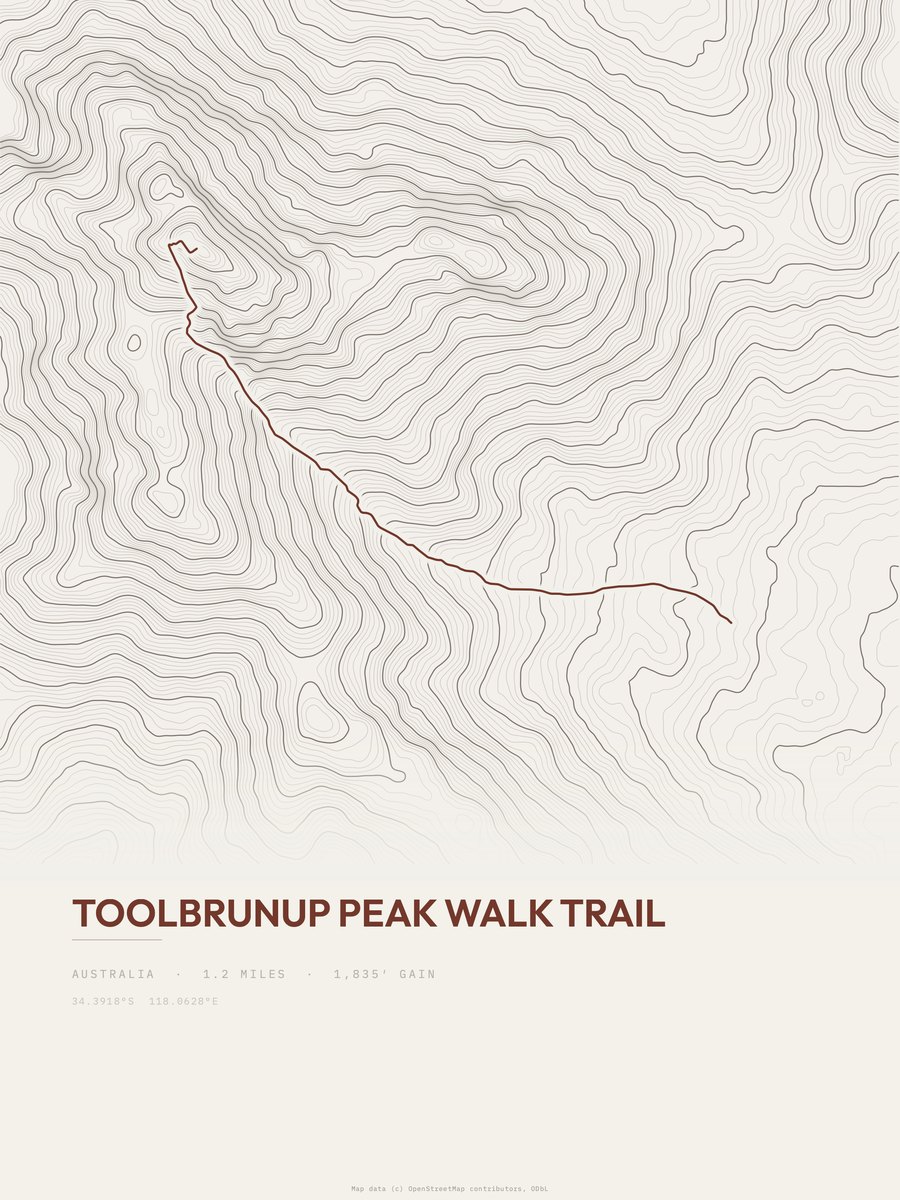 Toolbrunup Peak Walk Trail topographic trail print