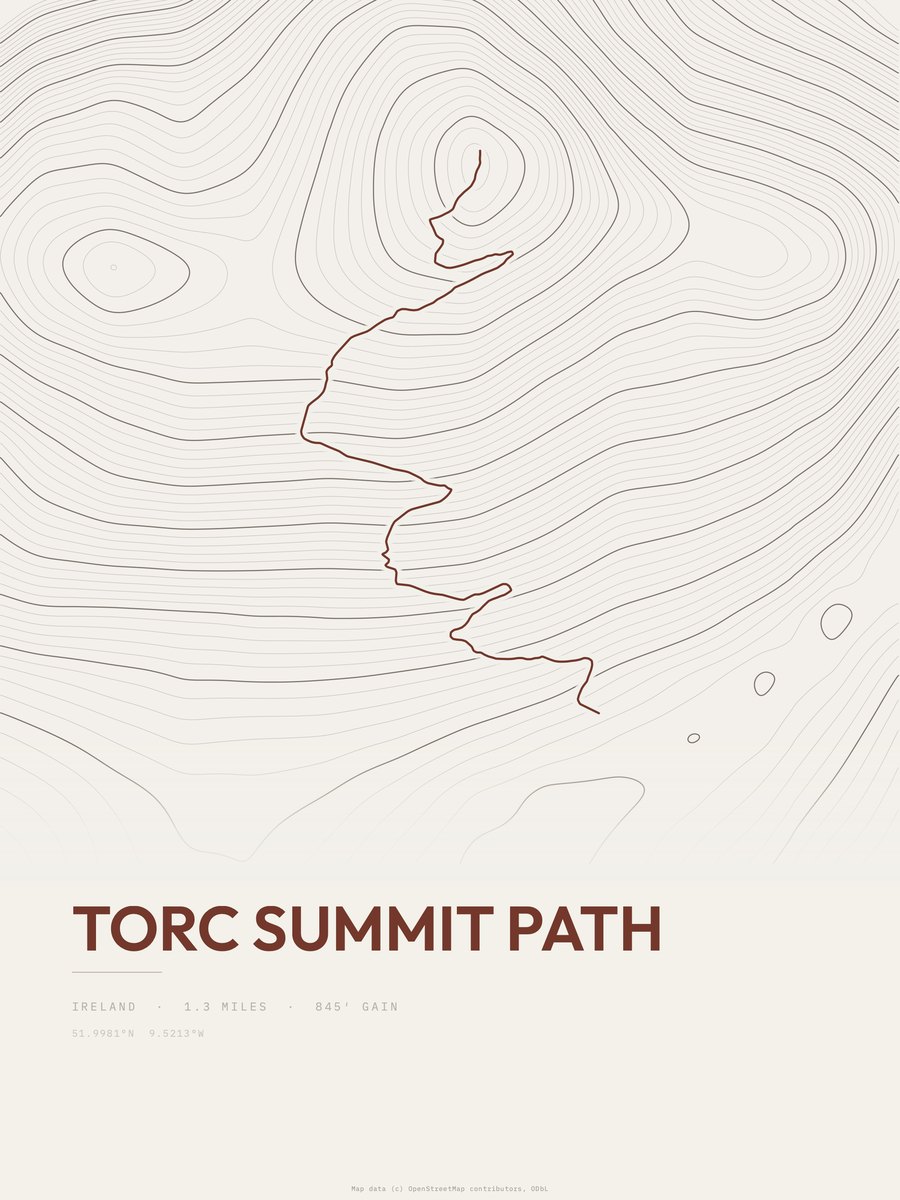 Torc summit path topographic trail print