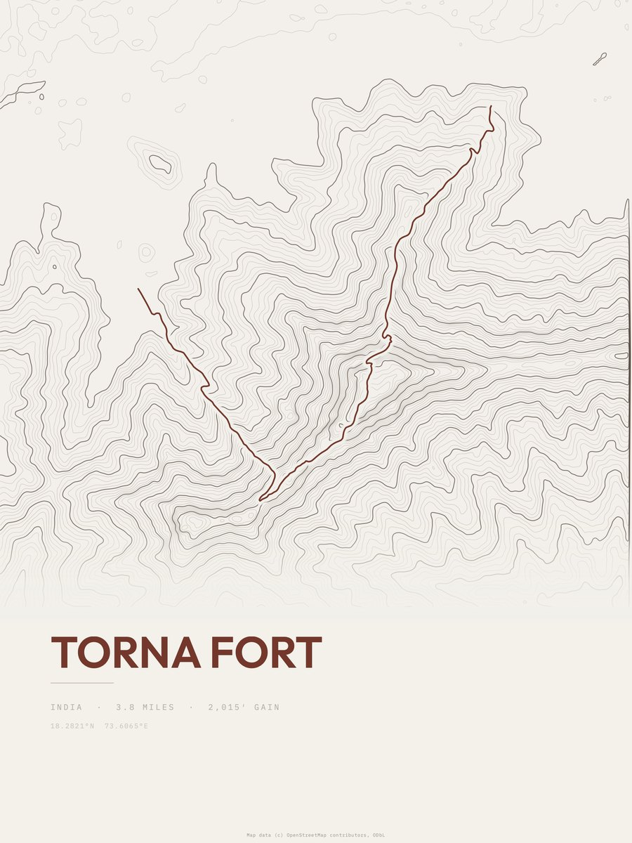 Torna Fort topographic trail print