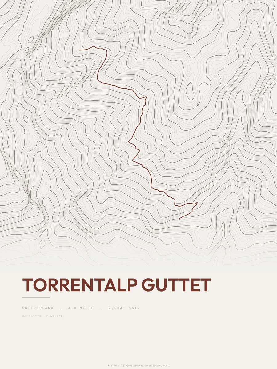 Torrentalp Guttet topographic trail print