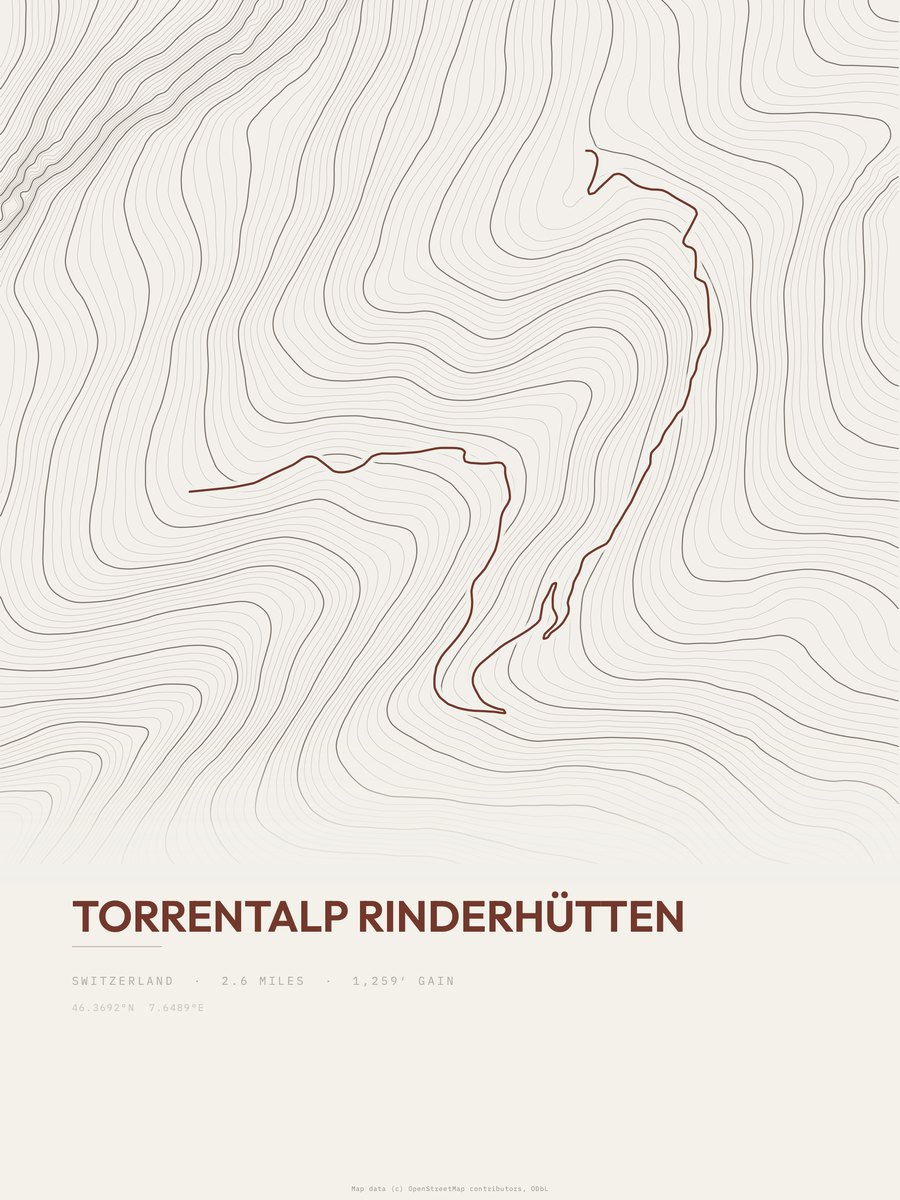 Torrentalp Rinderhütten topographic trail print