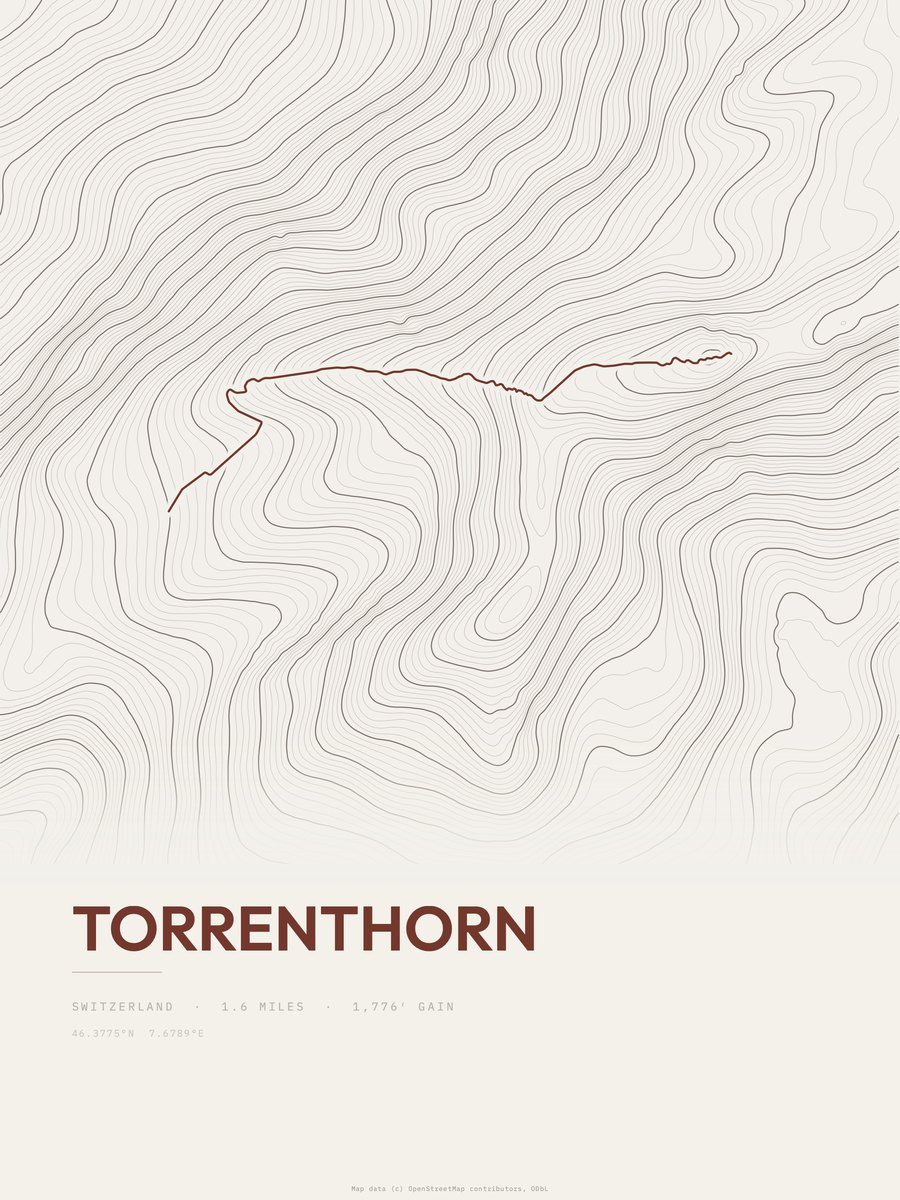 Torrenthorn topographic trail print