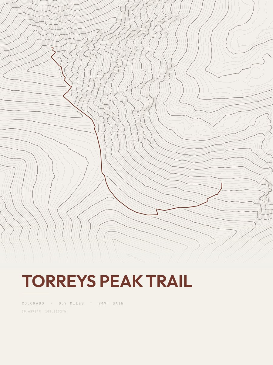 Torreys Peak Trail topographic trail print
