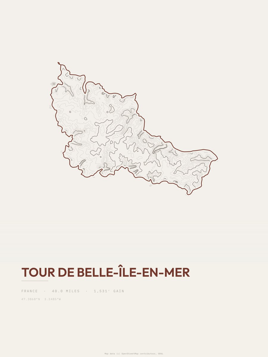 Tour de Belle-Île-en-Mer topographic trail print