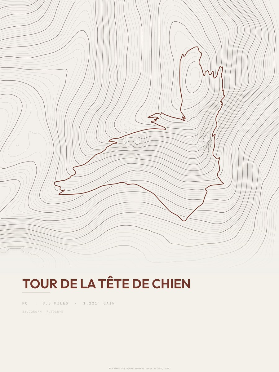 Tour de la tête de Chien Topographic print