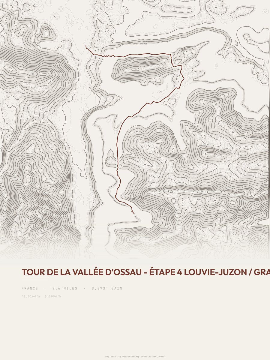 Tour de la Vallée d'Ossau topographic trail print