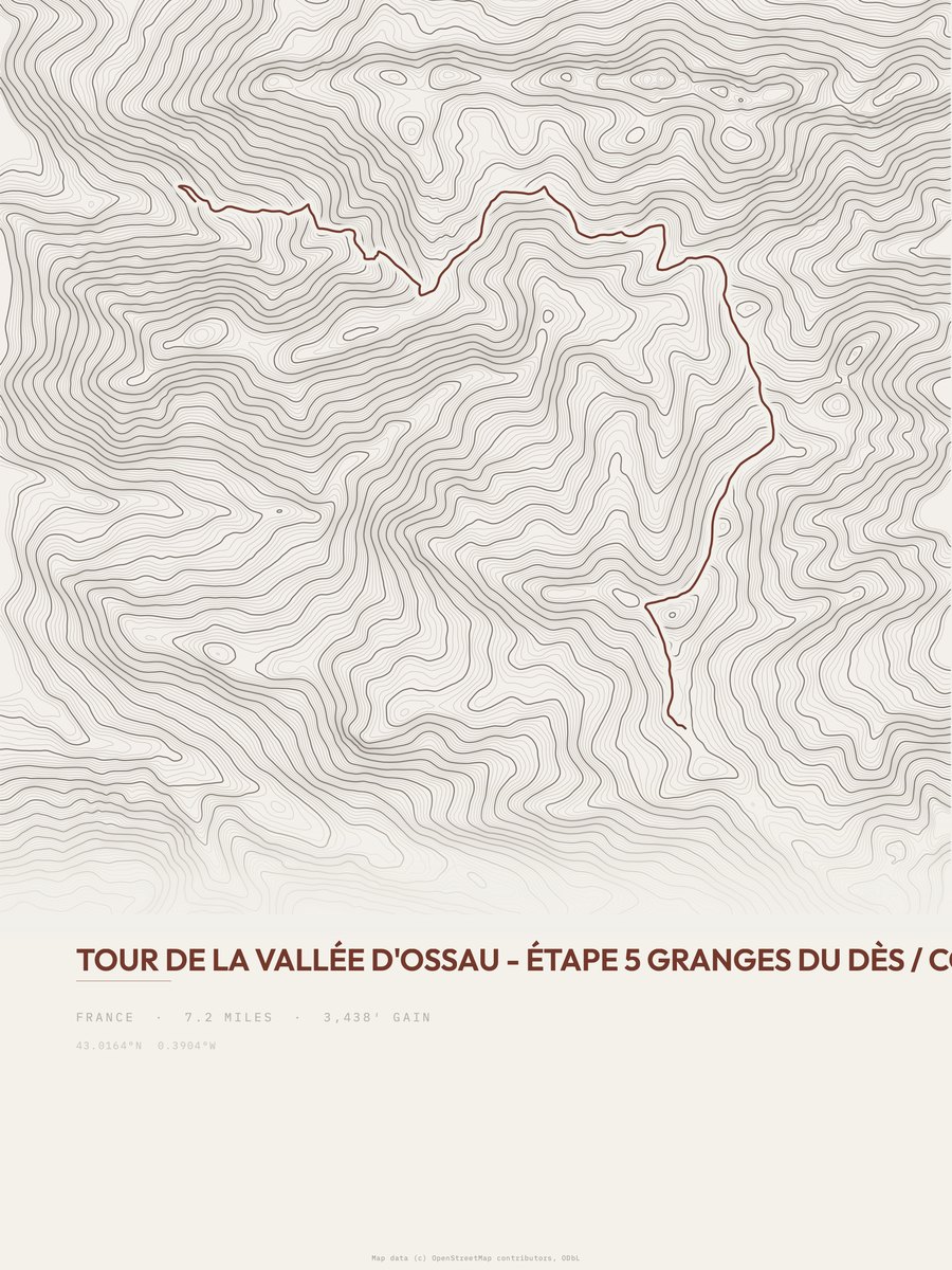 Tour de la Vallée d'Ossau topographic trail print