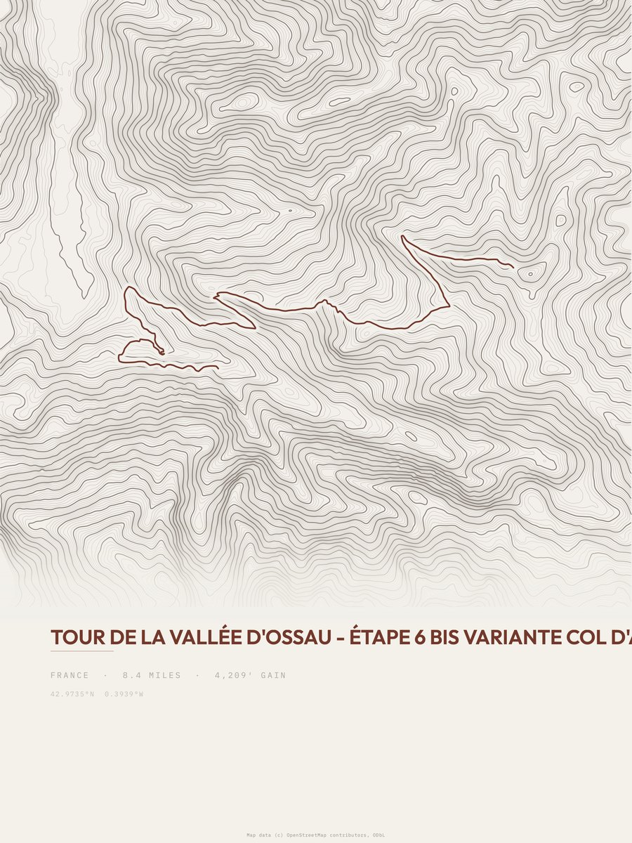 Tour de la Vallée d'Ossau topographic trail print