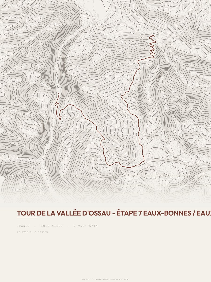 Tour de la Vallée d'Ossau topographic trail print