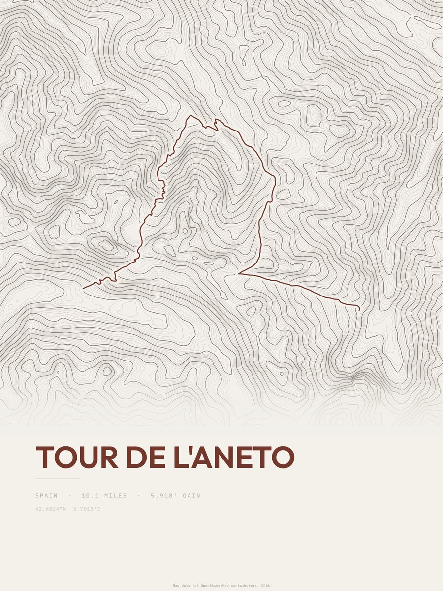Tour de l'Aneto topographic trail print