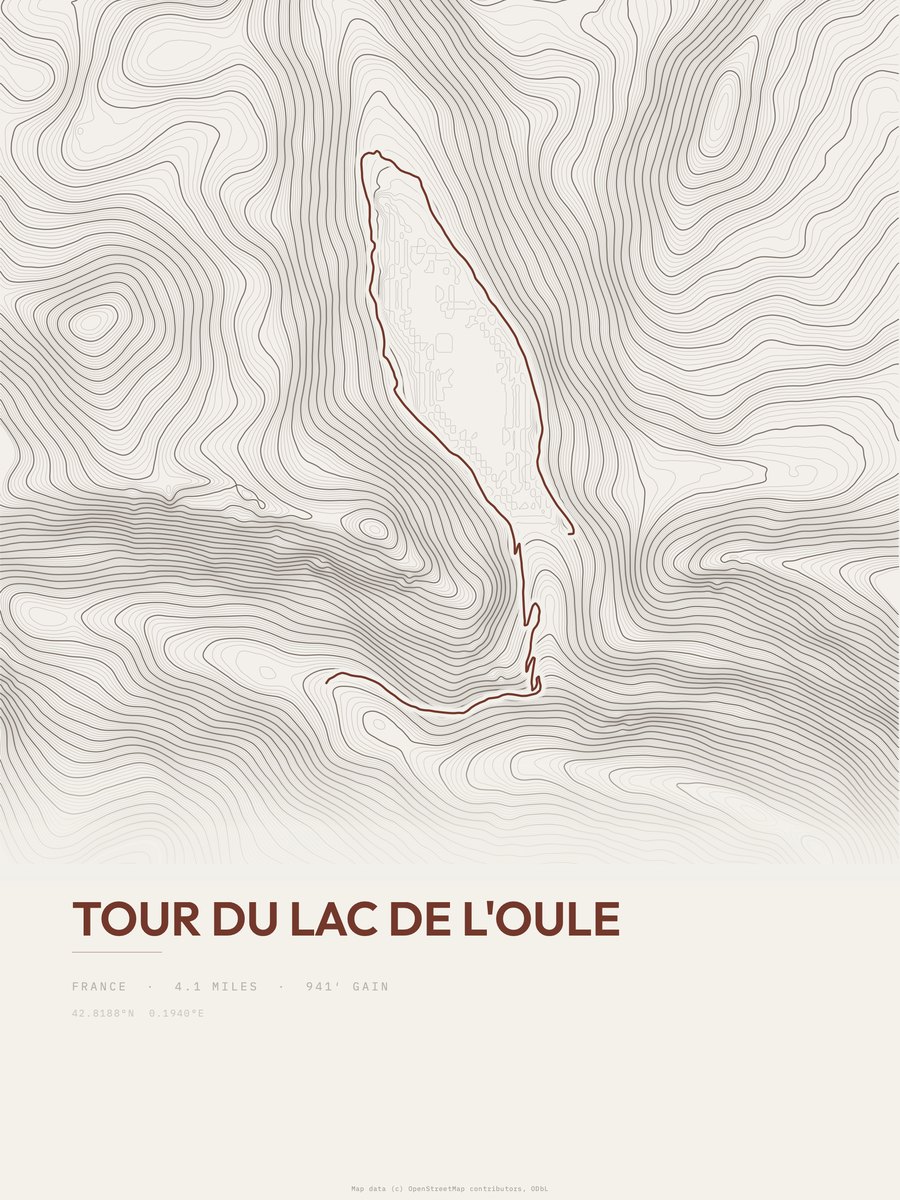 Tour du Lac de l'Oule topographic trail print