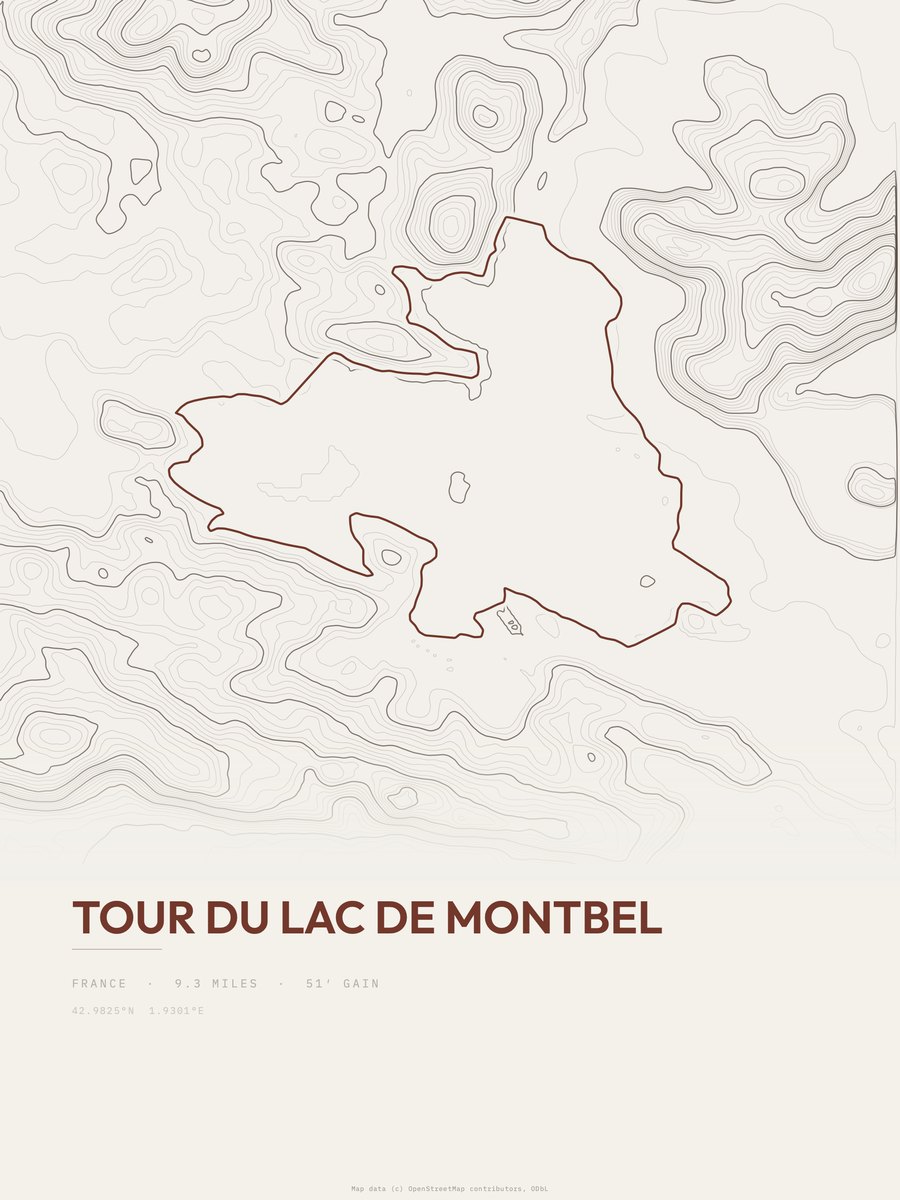Tour du Lac de Montbel topographic trail print