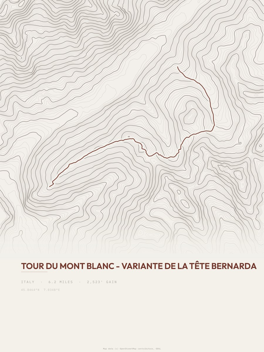 Tour du Mont Blanc topographic trail print