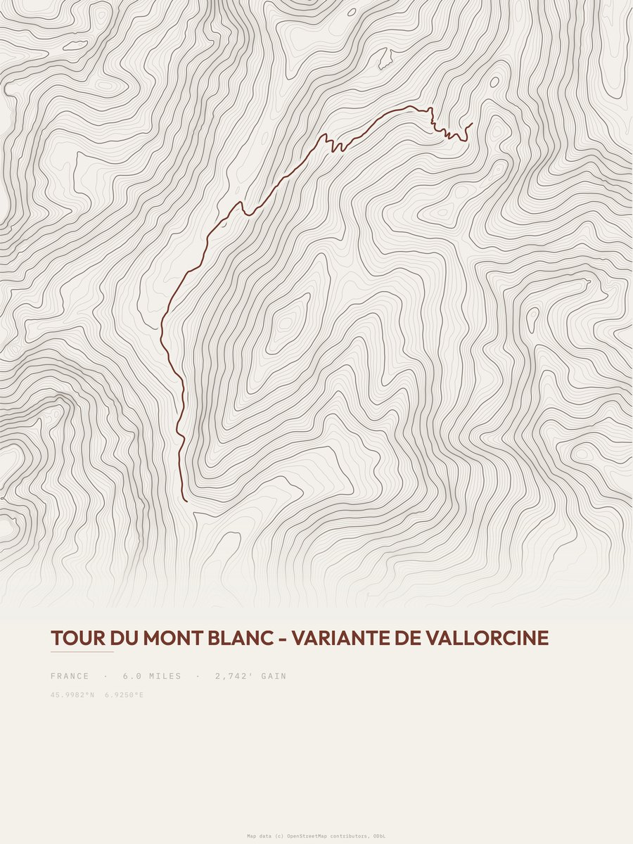 Tour du Mont Blanc topographic trail print