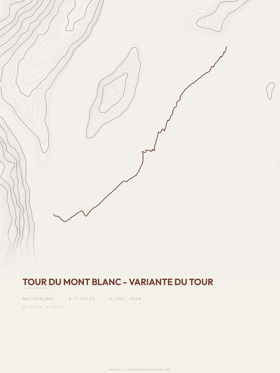 Tour du Mont Blanc topographic trail print