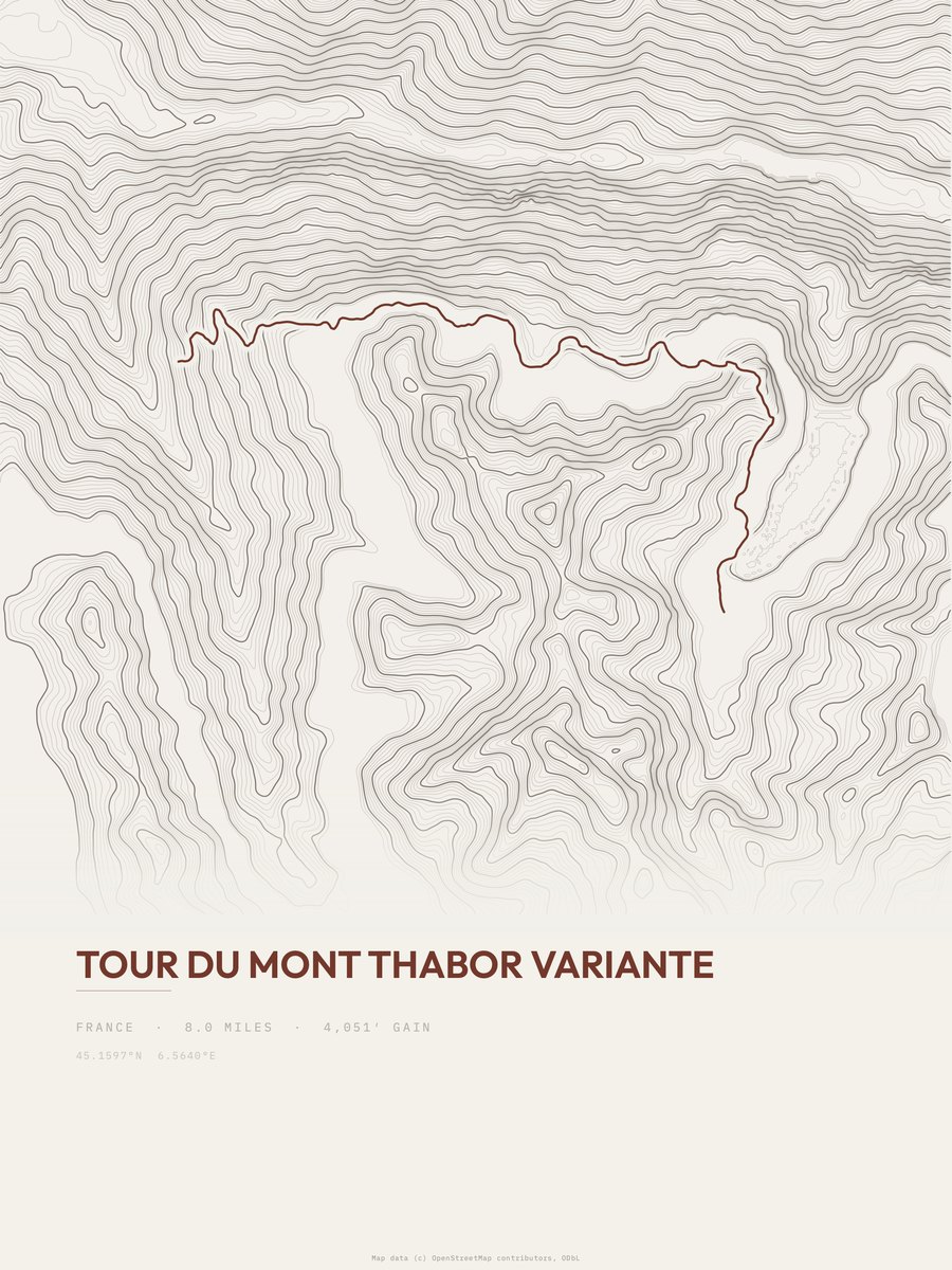 Tour du Mont Thabor Variante topographic trail print