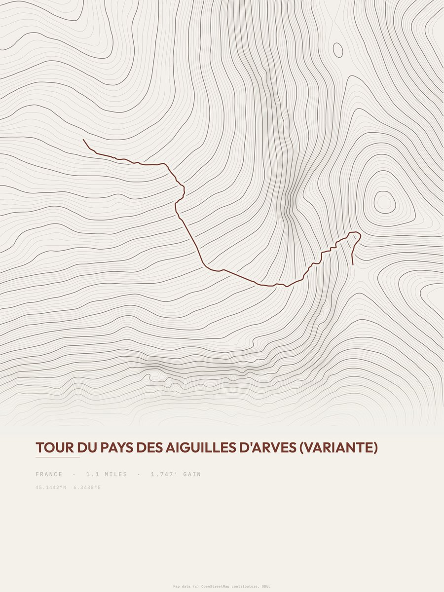 Aiguilles d'Arves topographic trail print