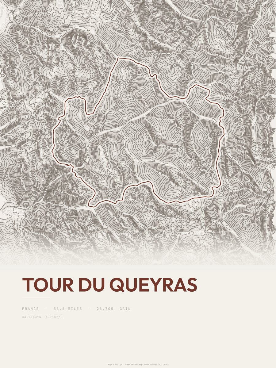 Tour du Queyras topographic trail print
