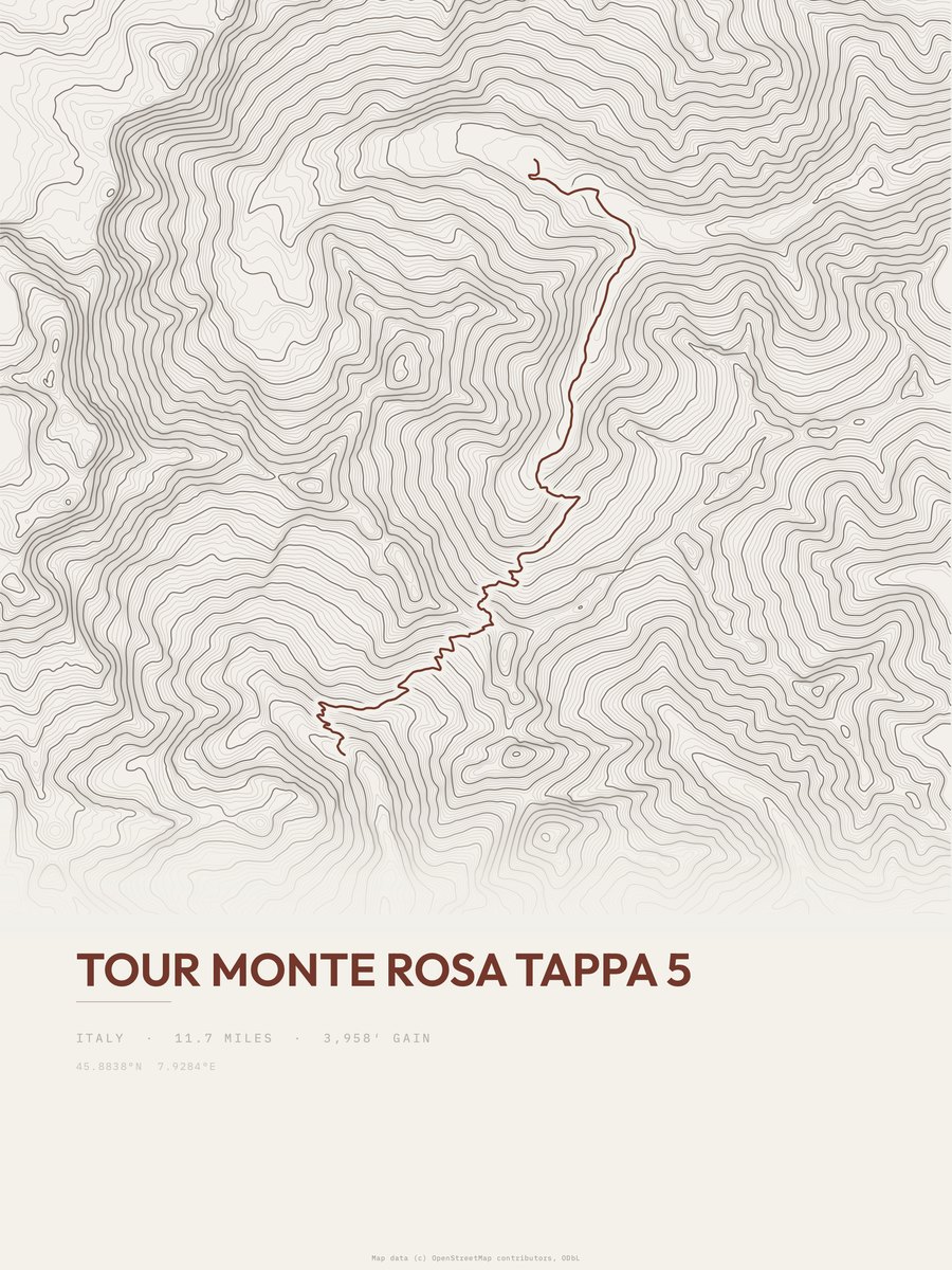 Tour Monte Rosa topographic trail print