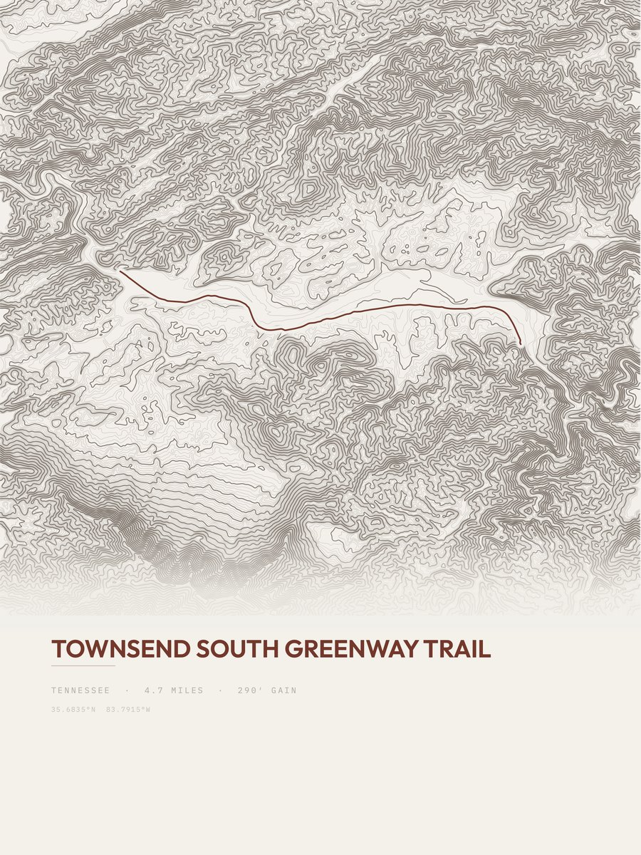 Townsend South Greenway Trail topographic trail print