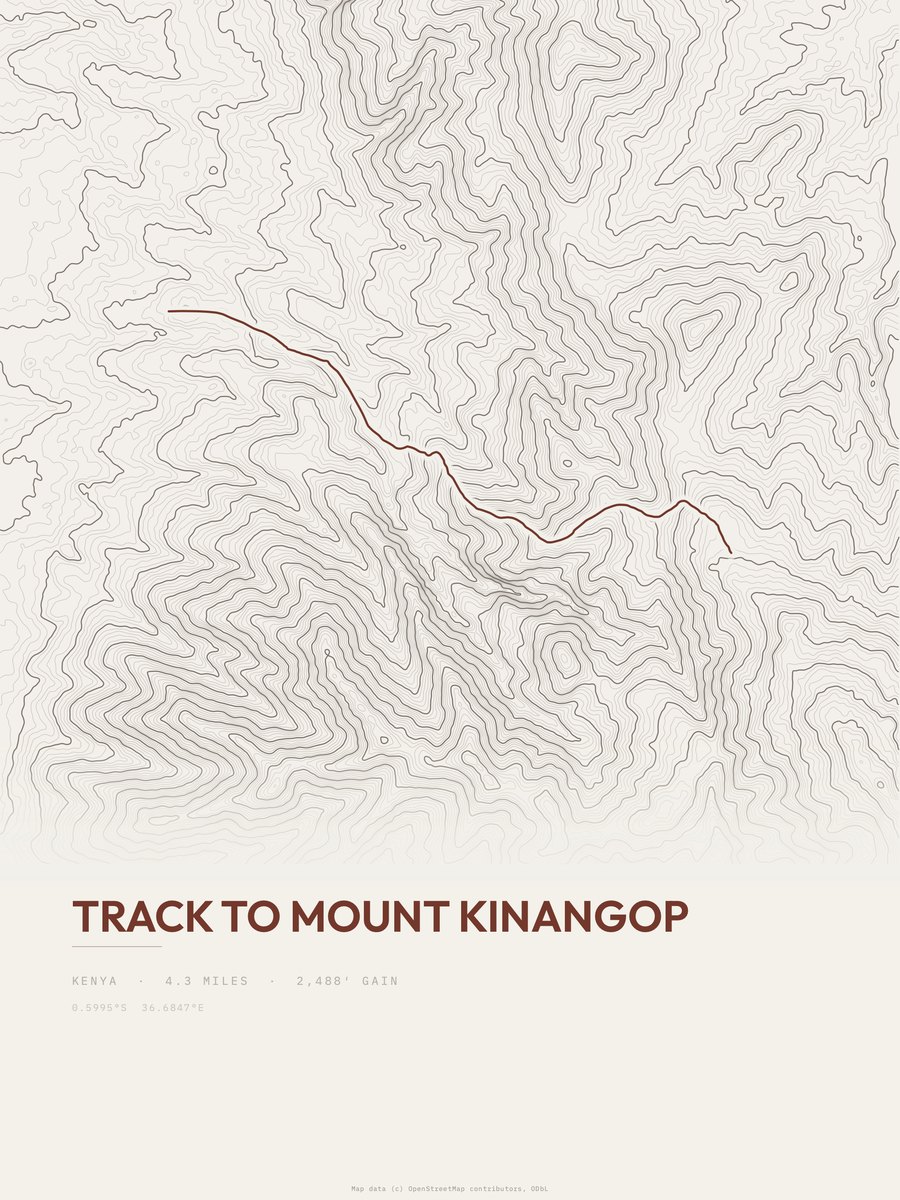 Track to Mount Kinangop Topographic print