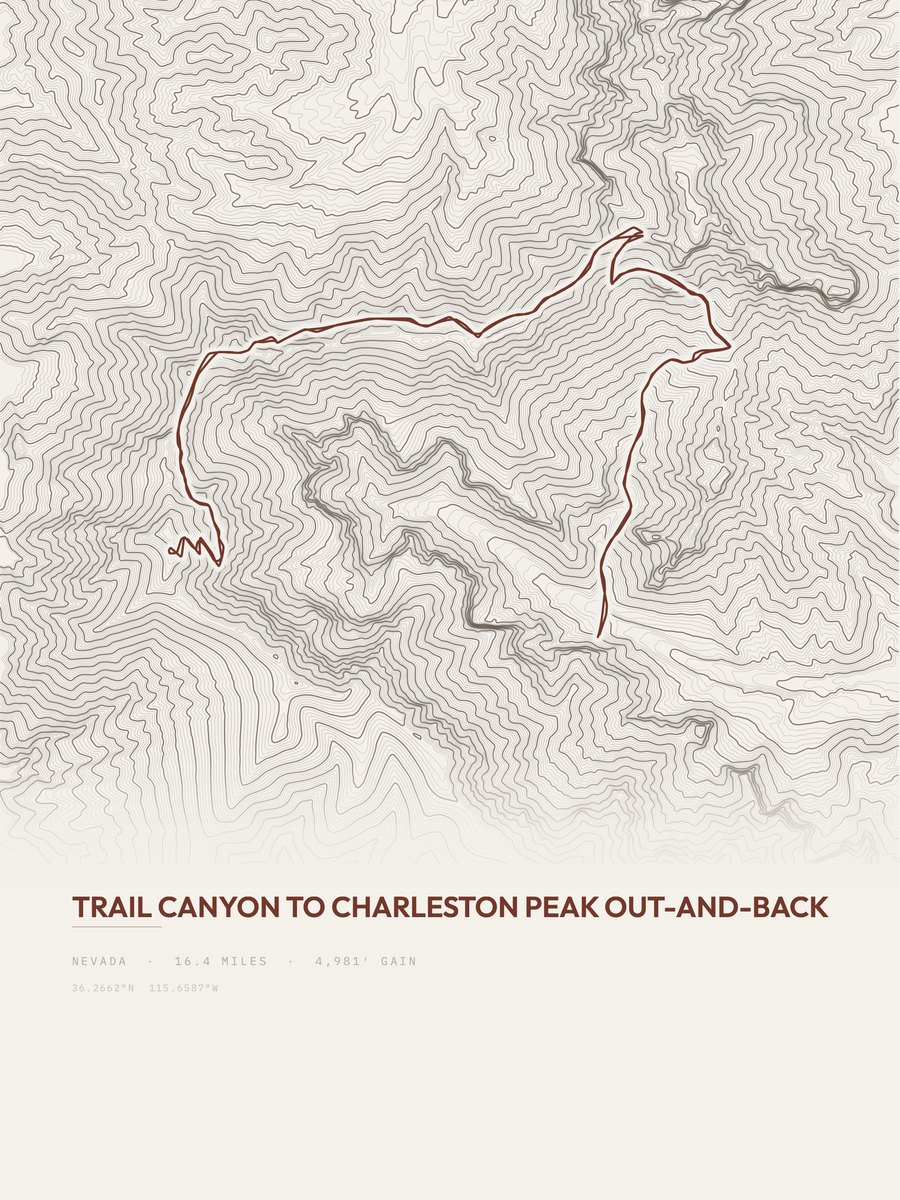 Trail Canyon to Charleston Peak topographic trail print
