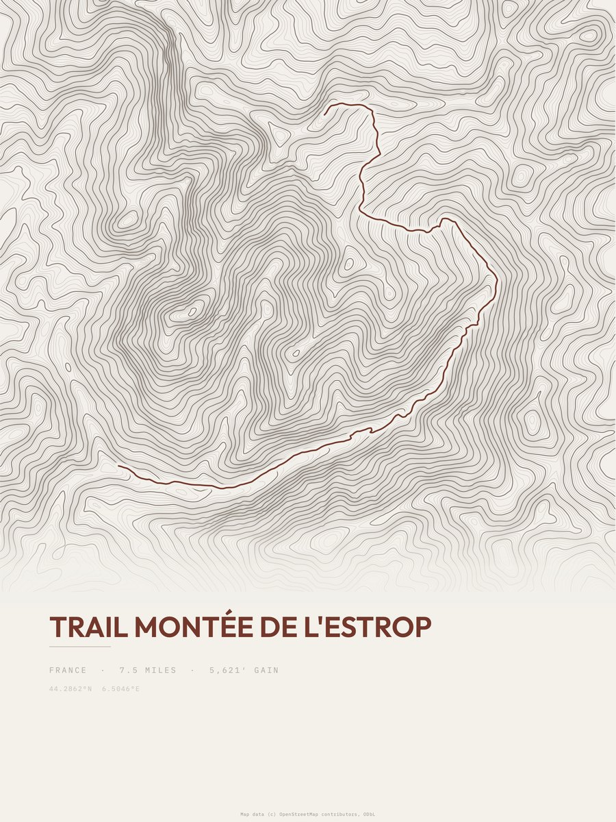 Trail Montée de l'Estrop topographic trail print