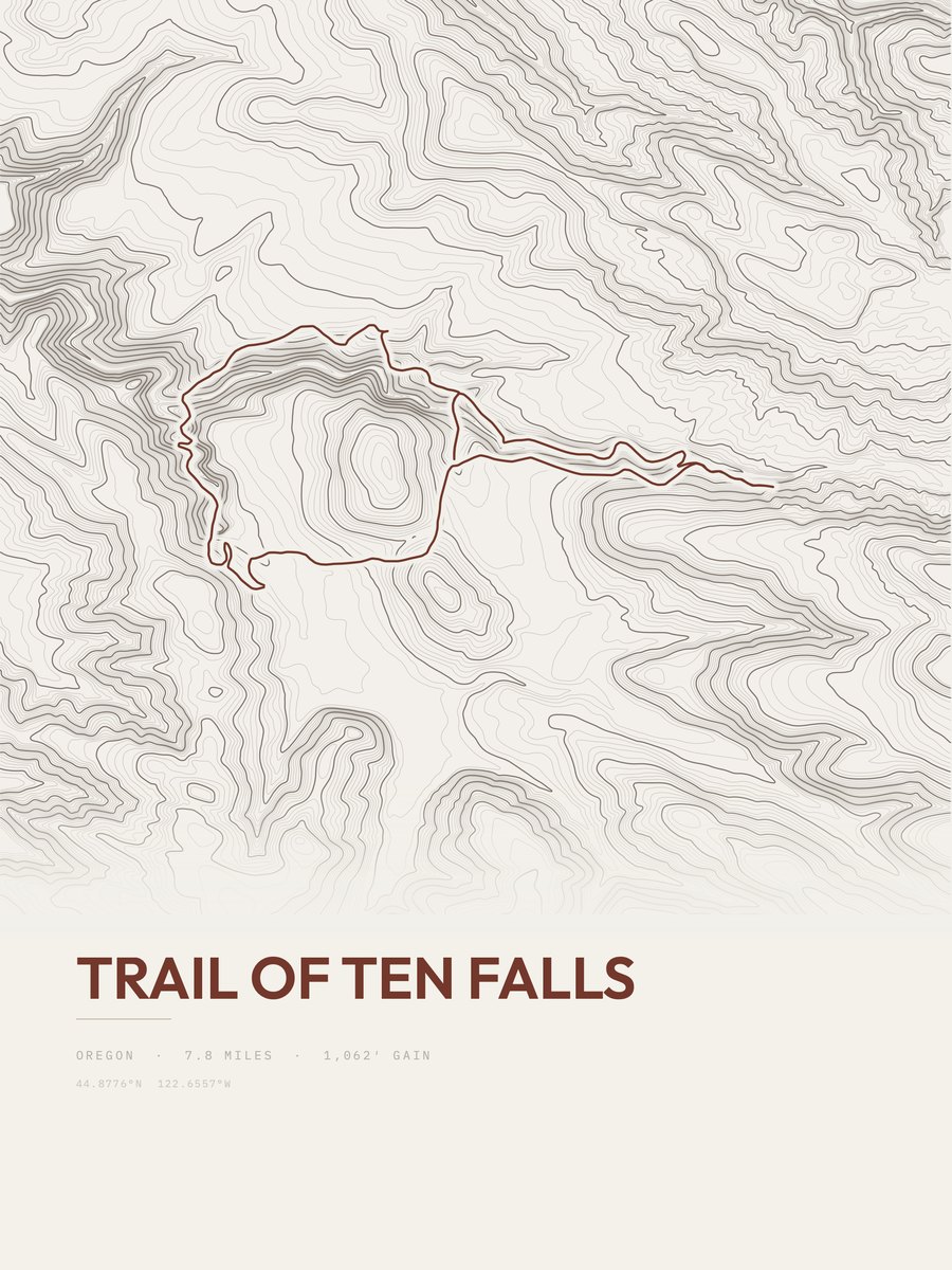 Trail of Ten Falls topographic trail print