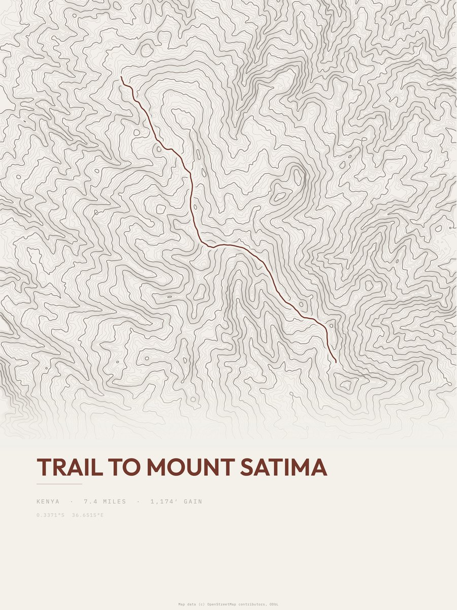 Trail to Mount Satima Topographic print