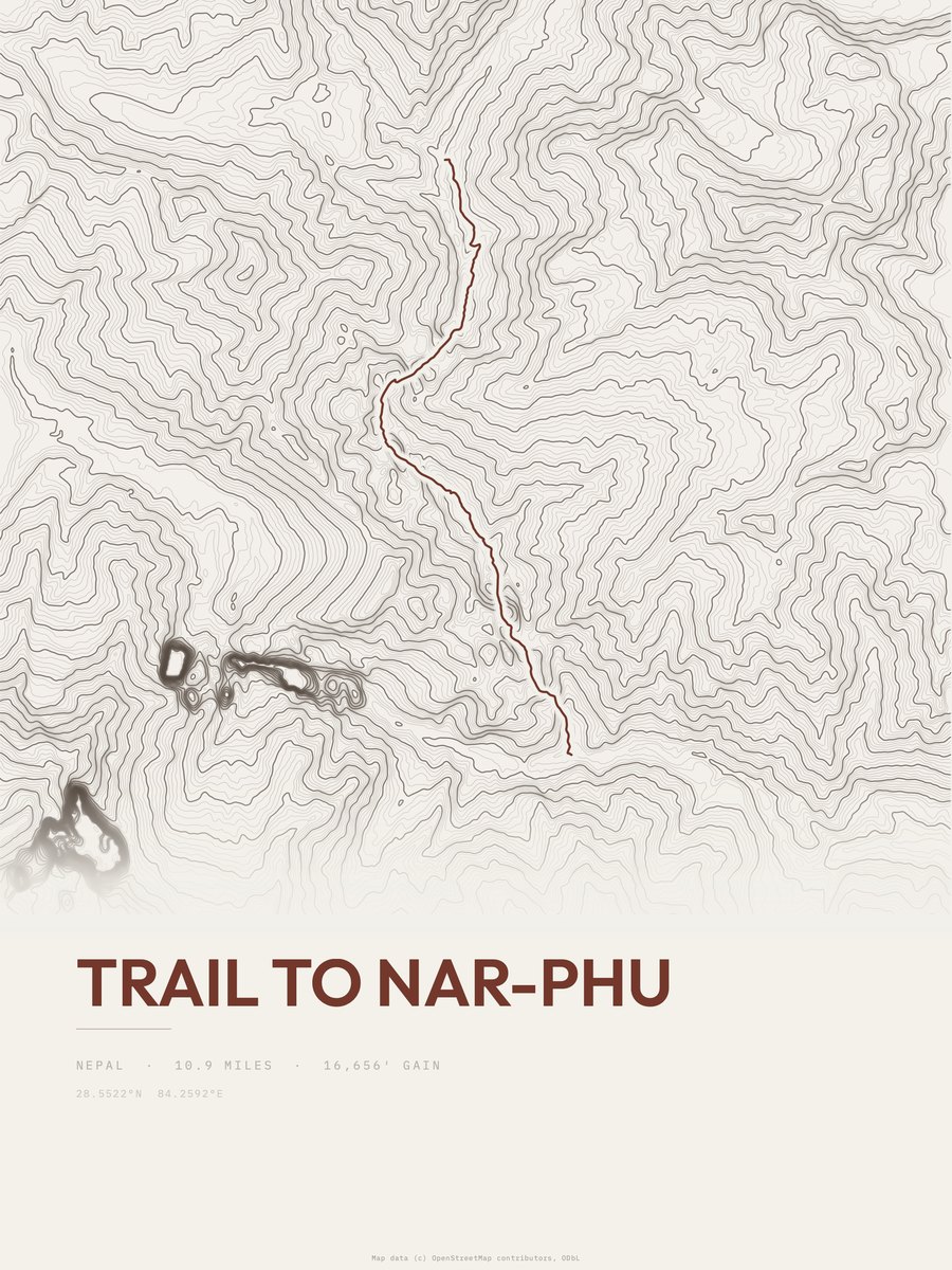 Trail to Nar-Phu topographic trail print