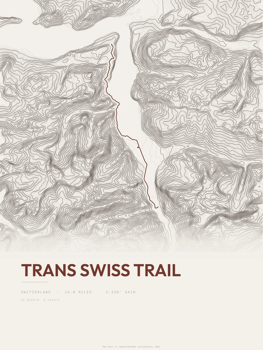 Trans Swiss Trail topographic trail print