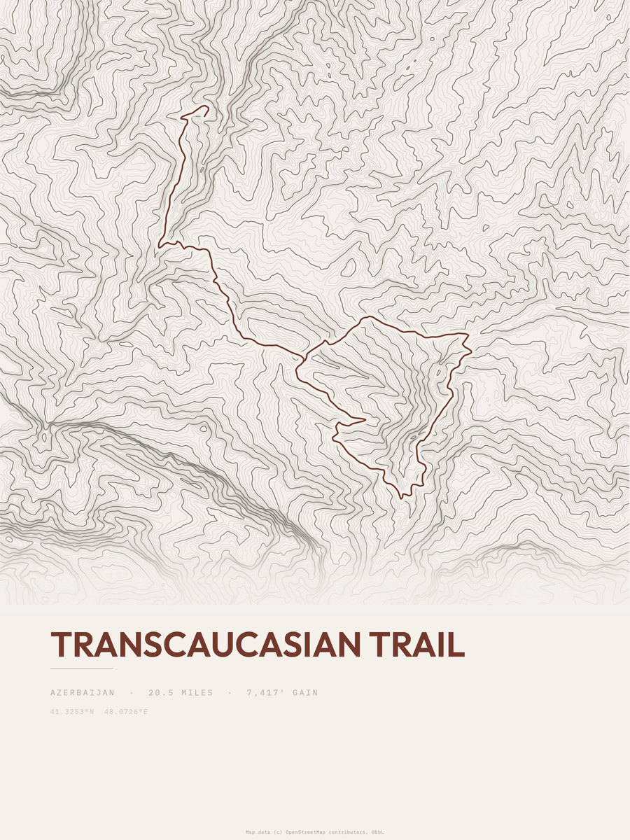 Transcaucasian Trail Topographic print