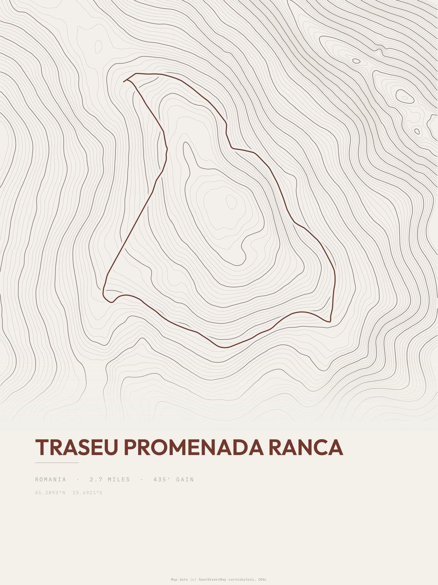 Traseu promenada Ranca topographic trail print