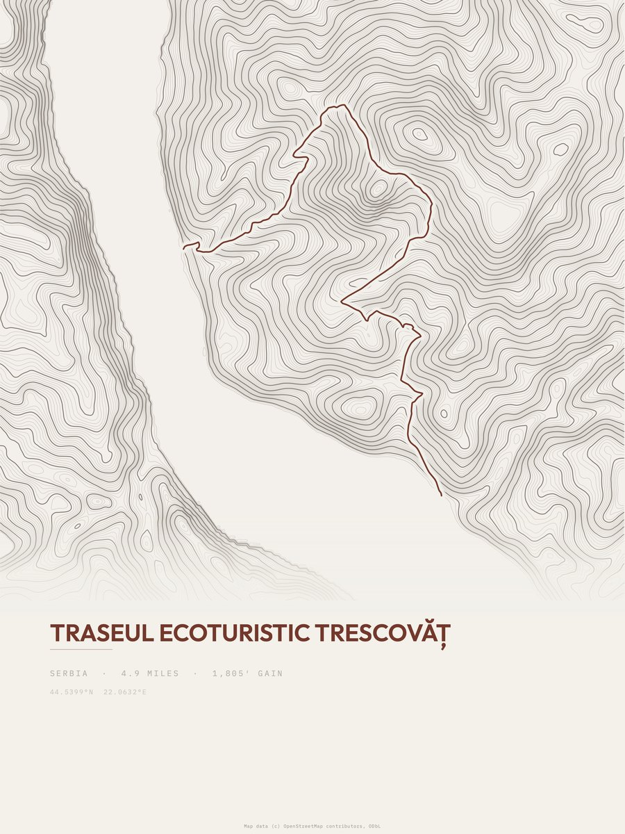 Traseul ecoturistic Trescovăț topographic trail print