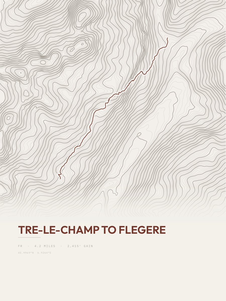 Tre-le-Champ to Flegere topographic trail print