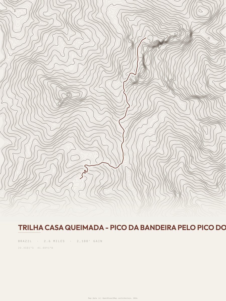 Pico da Bandeira topographic trail print