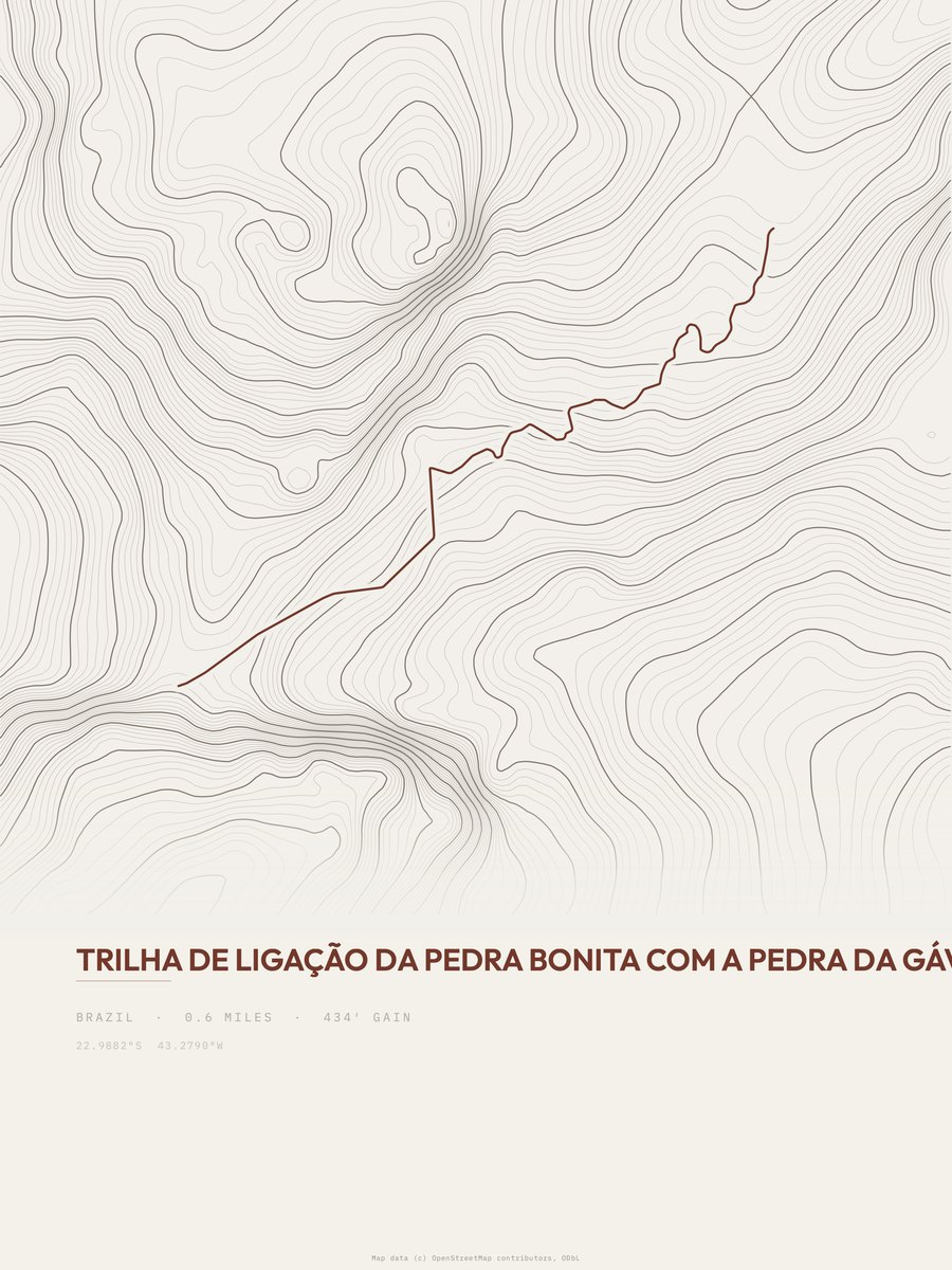 Pedra da Gávea via Chaminé Ely topographic trail print
