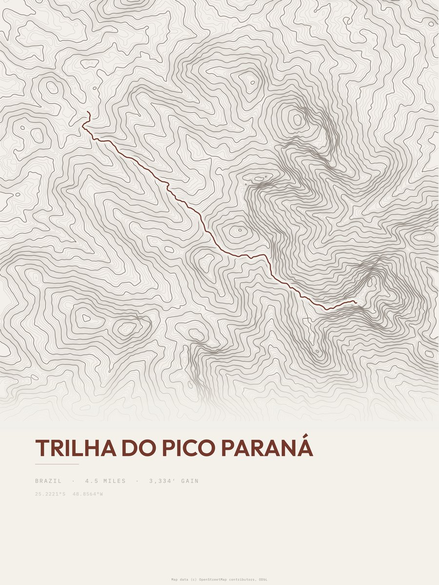Trilha do Pico Paraná topographic trail print