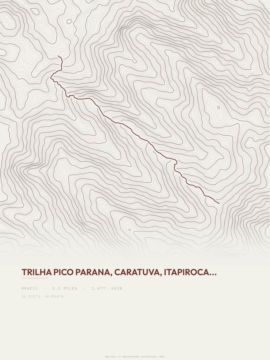 Trilha Pico Parana topographic trail print