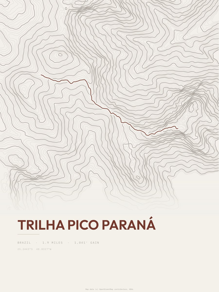 Trilha Pico Paraná topographic trail print