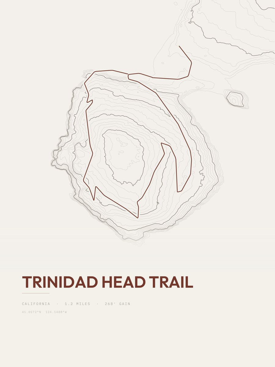 Trinidad Head Trail topographic trail print