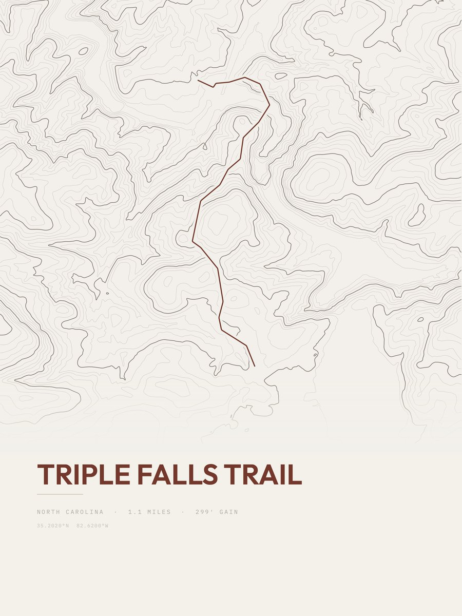 Triple Falls Trail topographic trail print
