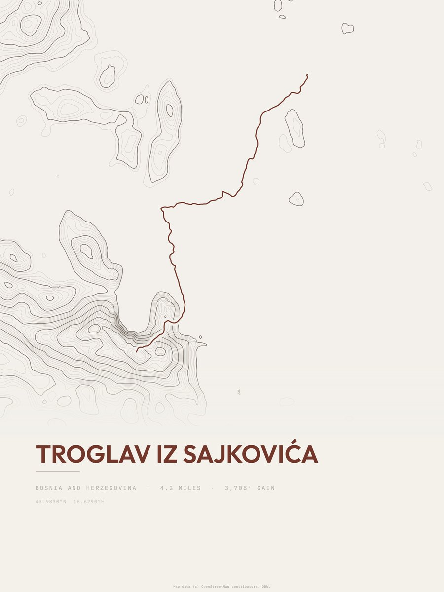 Troglav iz Sajkovića topographic trail print