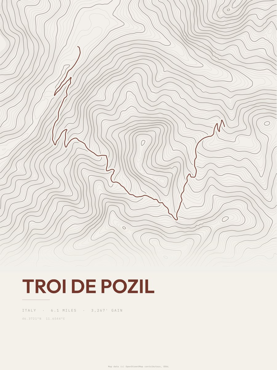 Troi de Pozil topographic trail print