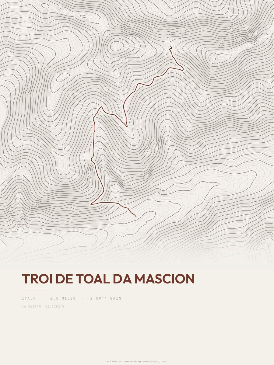 Troi de Toal da Mascion topographic trail print