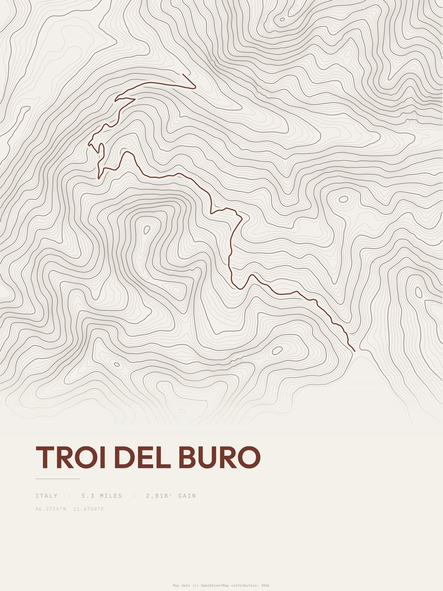 Troi del Buro topographic trail print