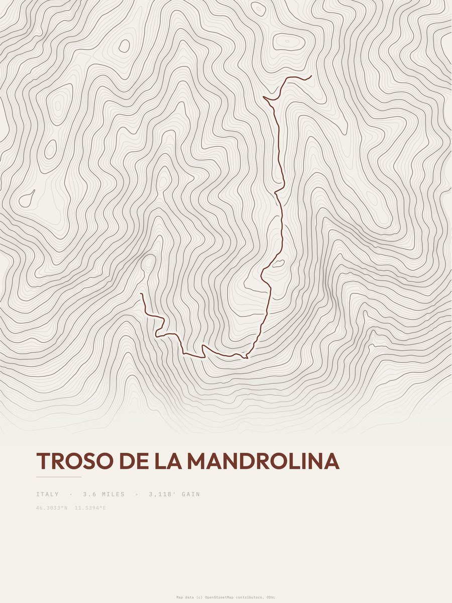 Troso de la Mandrolina topographic trail print