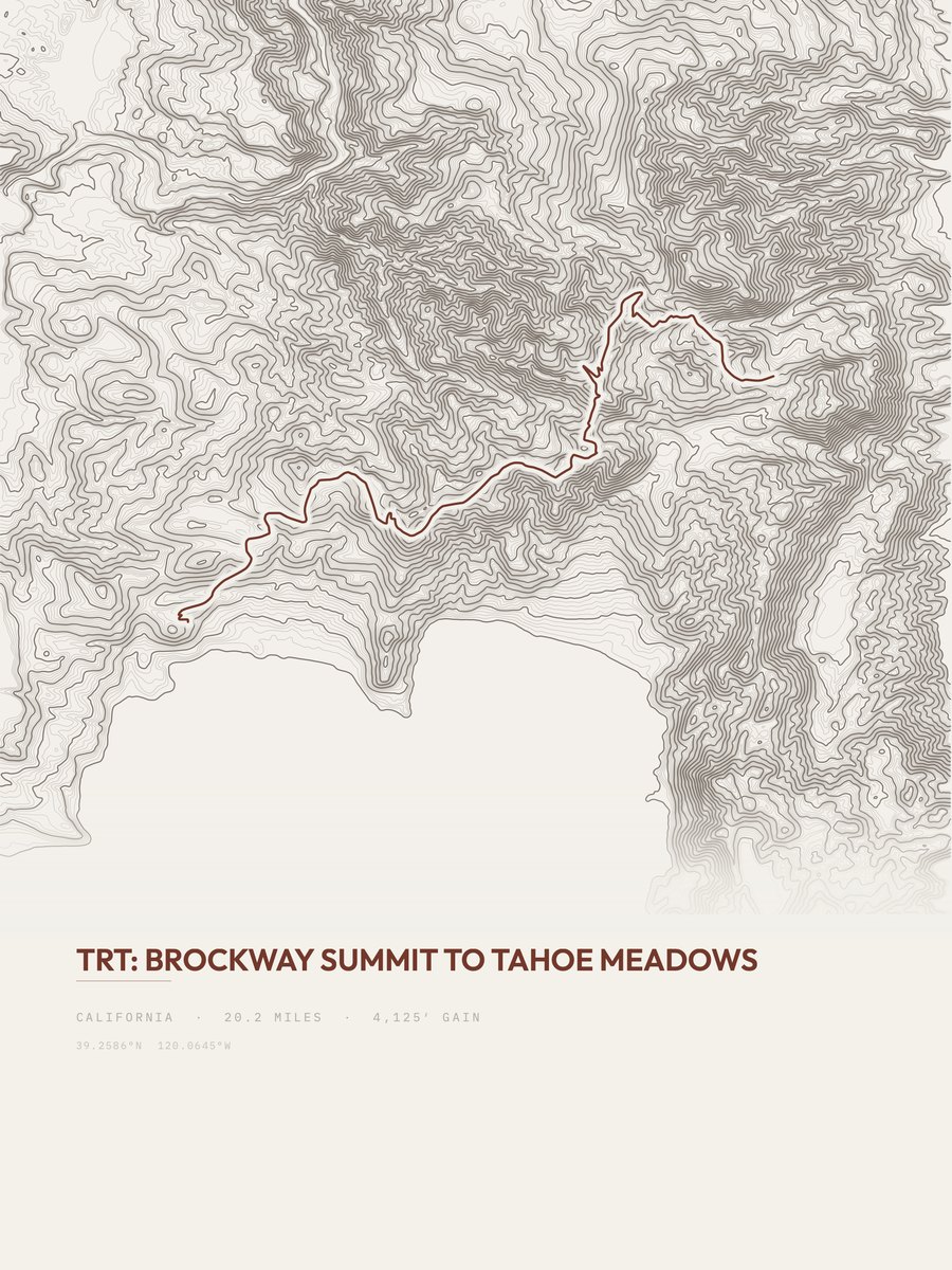 Brockway Summit to Tahoe Meadows topographic trail print