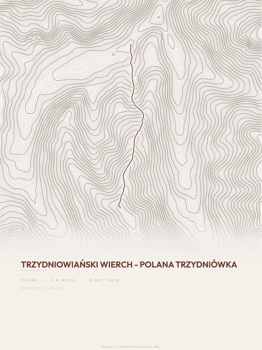 Polana Trzydniówka topographic trail print